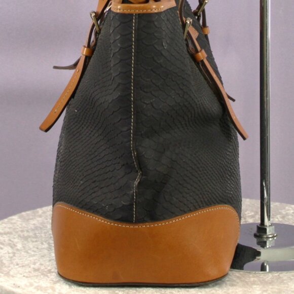 Dooney & Bourke Python Embossed Leather Tote – Black/Tan Trim - Picture 3 of 17